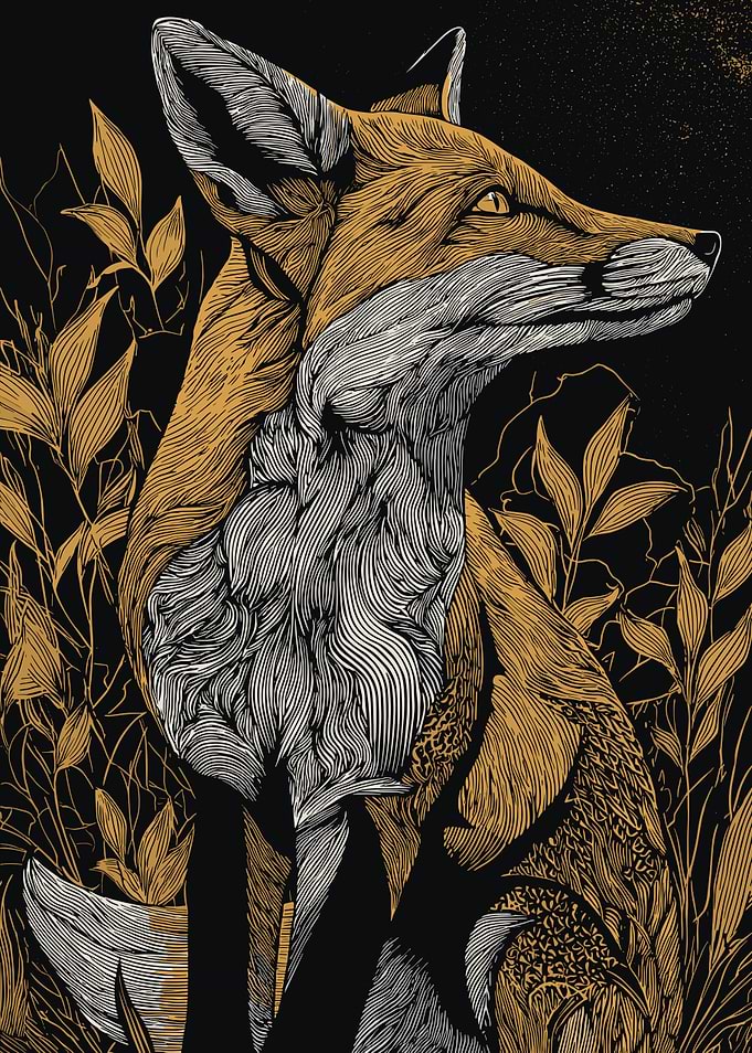 Fox Portrait with Foliage