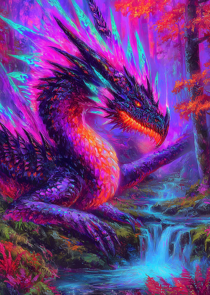 Vibrant Dragon in Fantasy Forest
