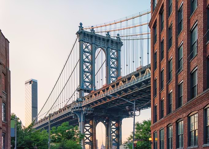 Manhattan Bridge and Brick Buildings