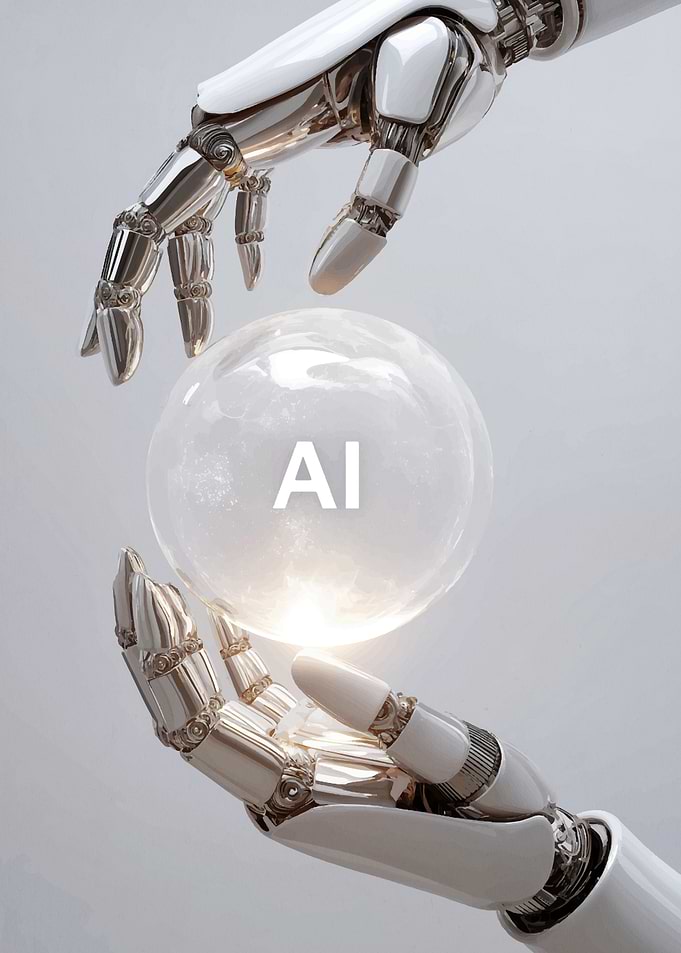 AI Sphere Held by Robot Hands
