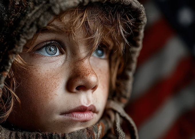 Boy with Freckles and American Flag