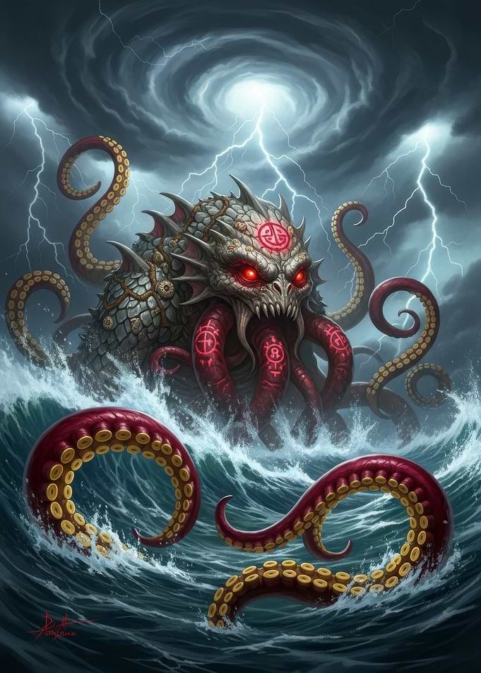 Sea Monster in Stormy Waters