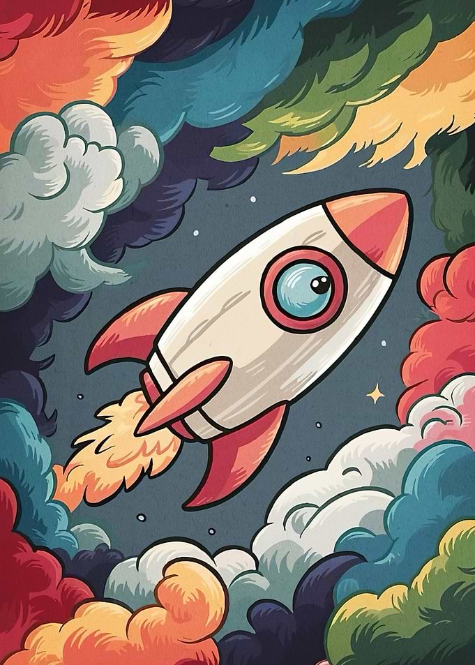 Cartoon Rocket Ship Clouds