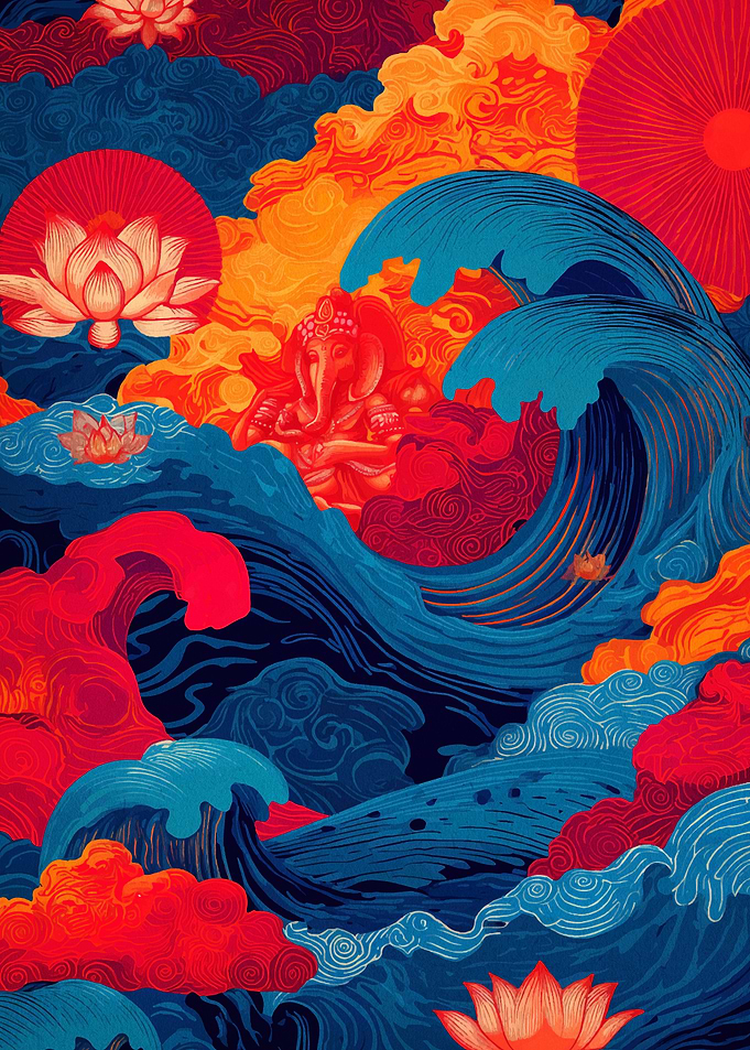 Ganesha and Waves Digital Art