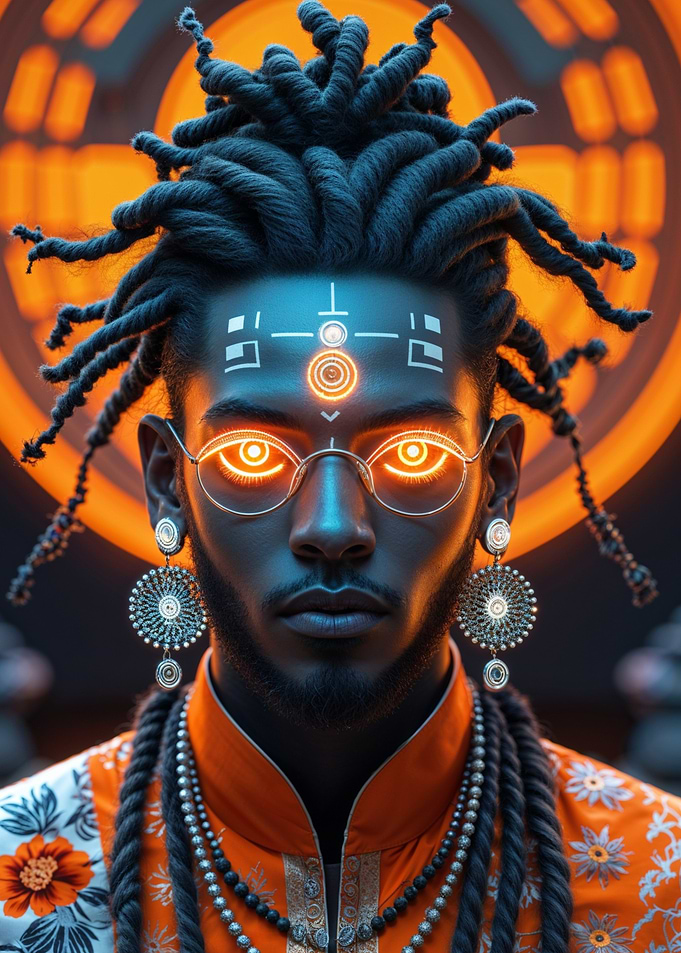 Cyberpunk-Inspired Portrait - Modern Ethnic Warrior with Tribal Aesthetics