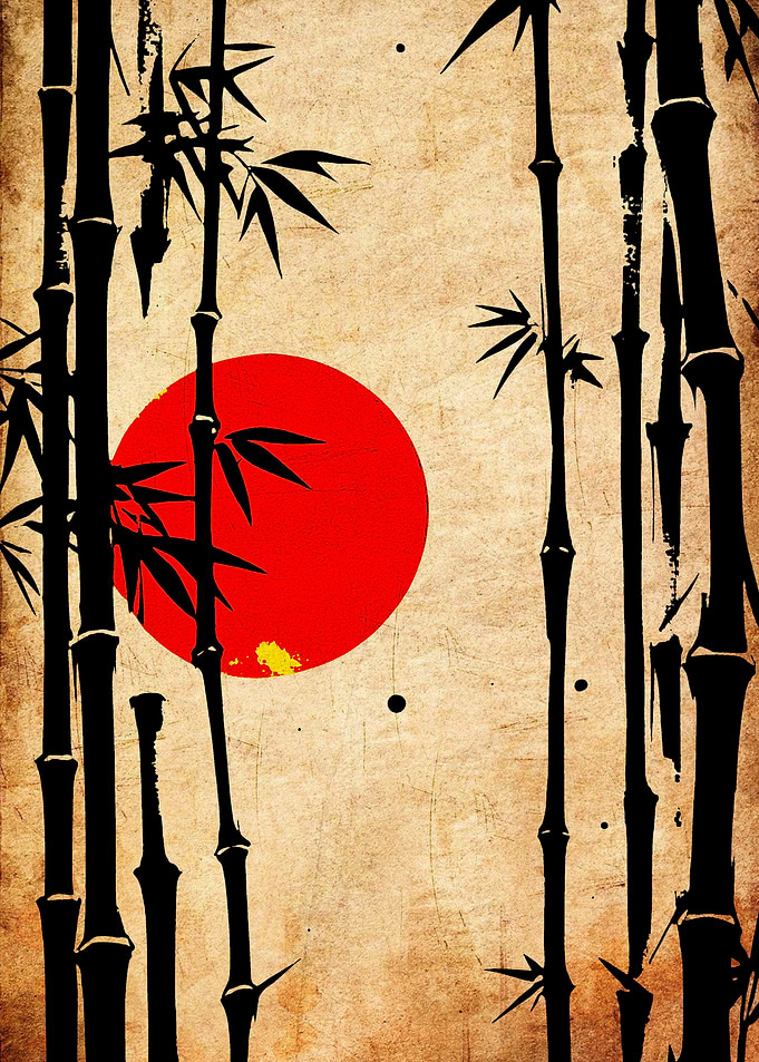 Bamboo Forest with Red Sun
