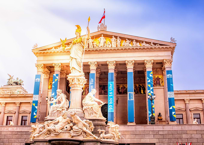 Austrian Parliament Building with Pallas Athene Statue