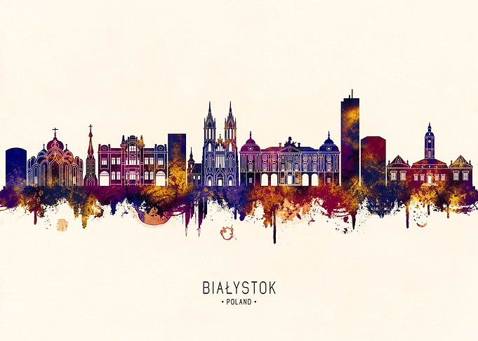 Bialystok Poland Skyline Watercolor Illustration