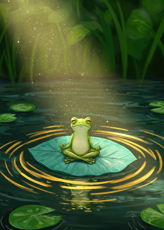 Meditating Frog on Lily Pad