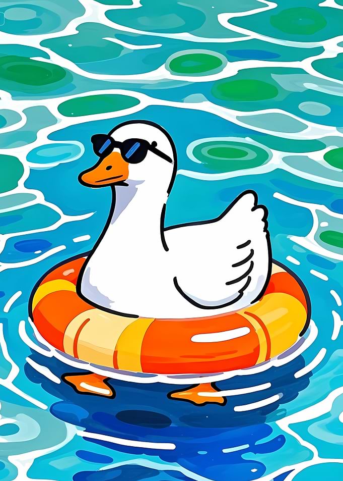 Duck with Sunglasses in Pool Float