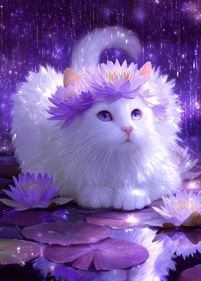 Cat with Purple Lotus Crown
