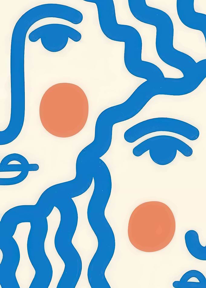 Abstract Face Art with Blue Lines