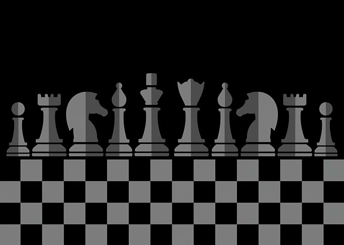 Chess Pieces on Chessboard, Minimalist Style