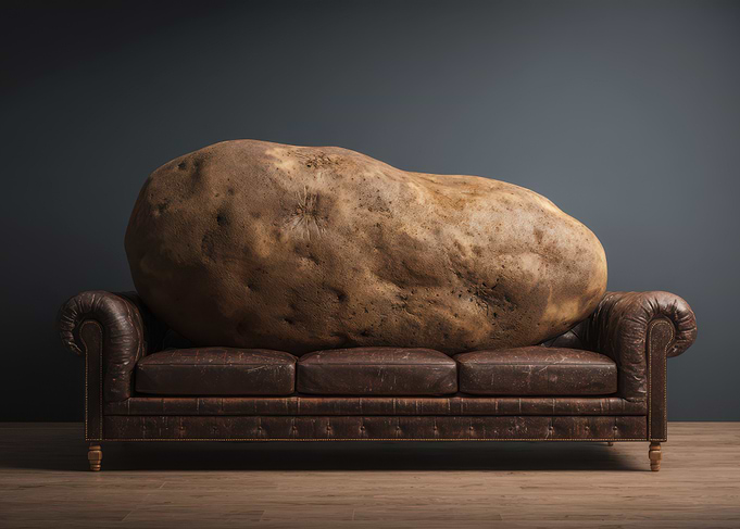 Giant Potato on Leather Couch