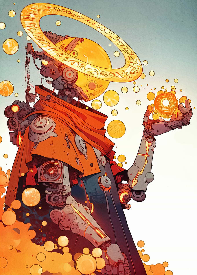 Robotic Figure with Halo and Orb