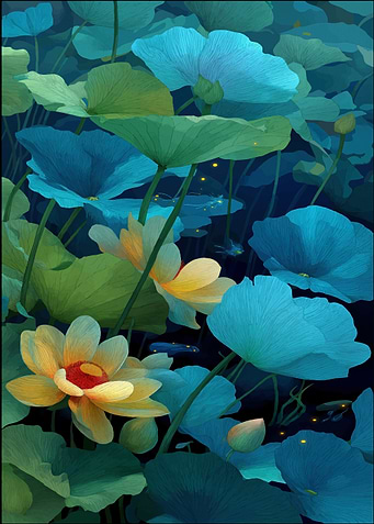 Blue Lotus Pond Digital Art