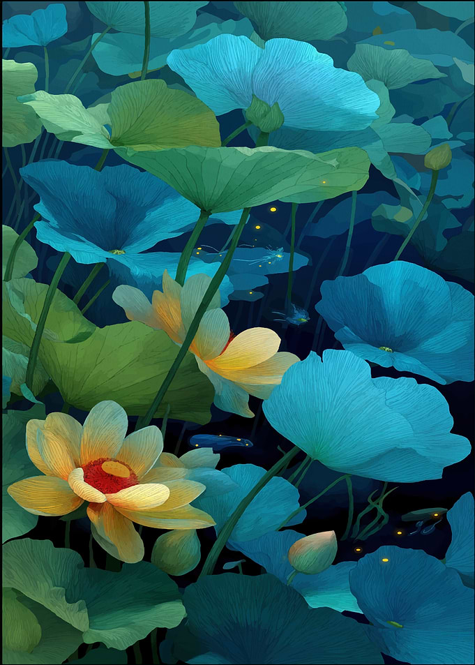Blue Lotus Pond Digital Art
