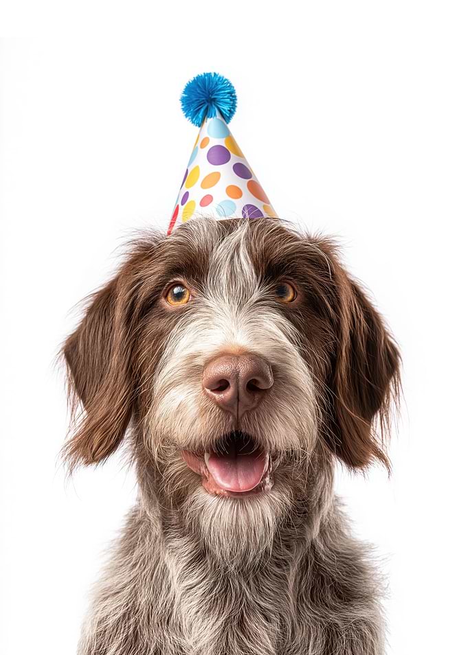 Spinone Italiano Dog with Party Hat
