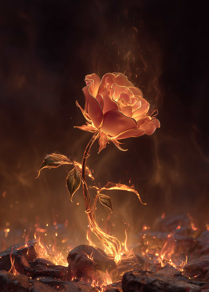 Fiery Rose on Rocky Ground