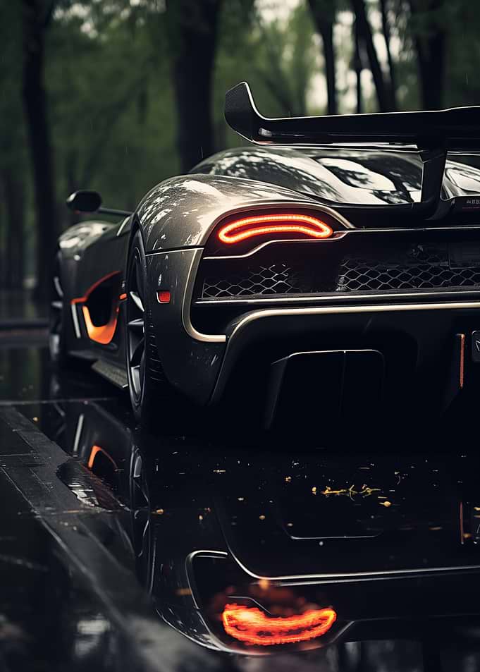 Sleek Supercar on Wet Road