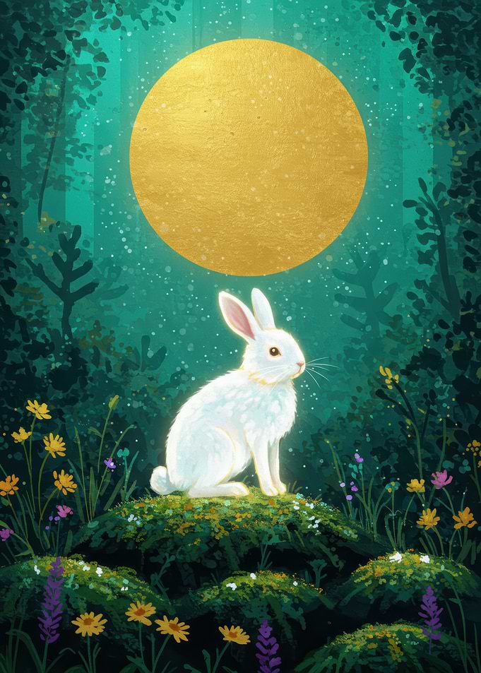 White Rabbit Under Golden Moon