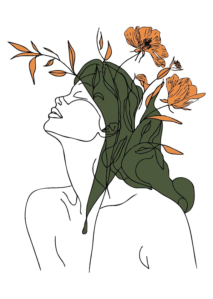 Woman with Flowers Line Art Minimalist Illustration