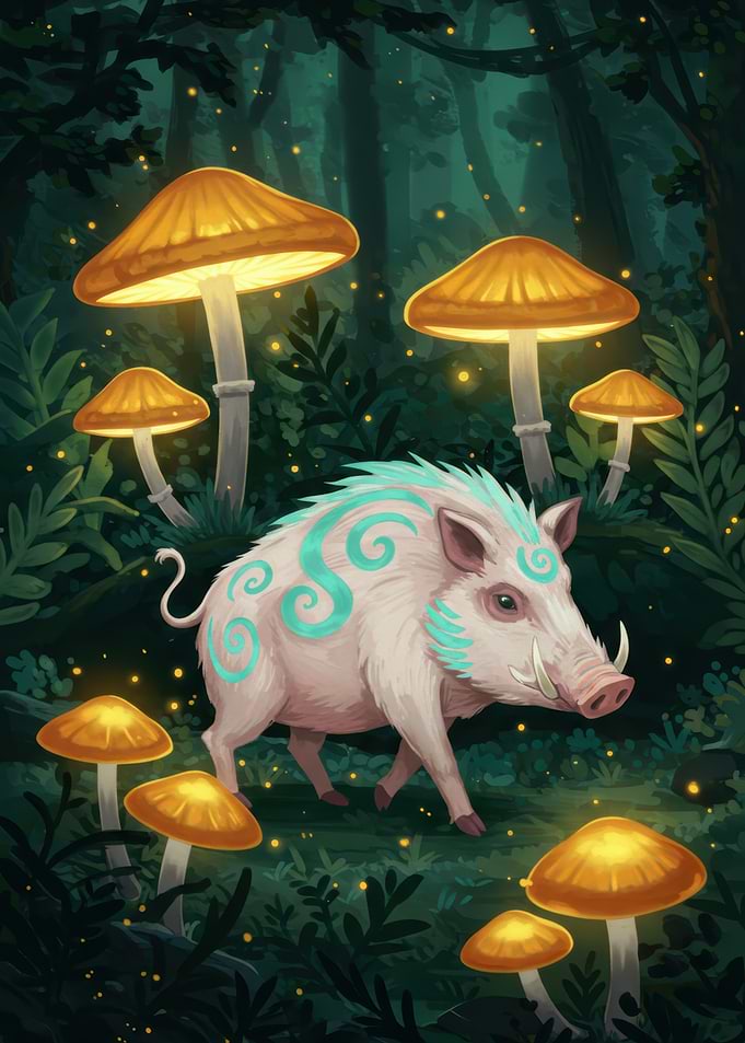 Boar in Enchanted Mushroom Forest