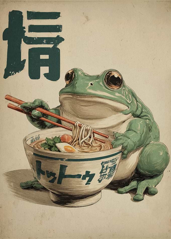 Frog Eating Ramen Illustration