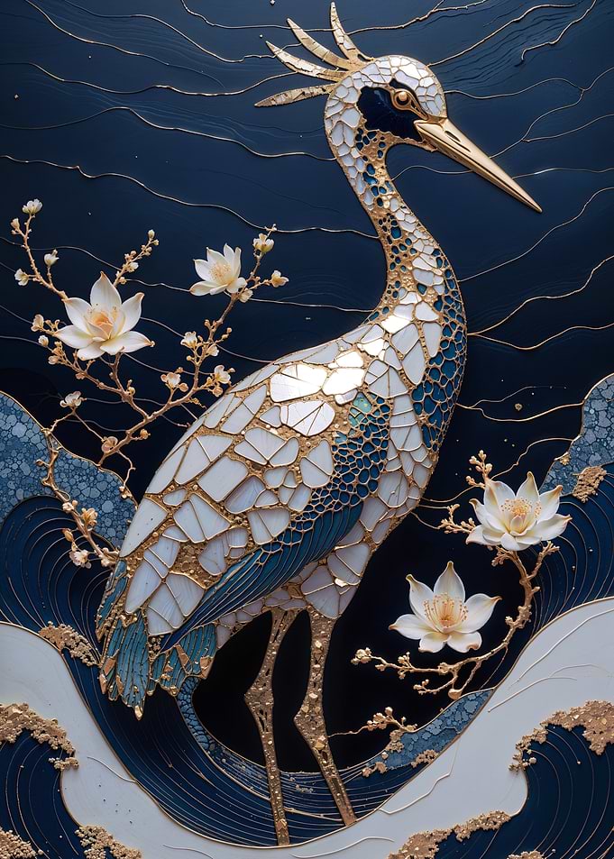 Crane Bird Kintsugi Art