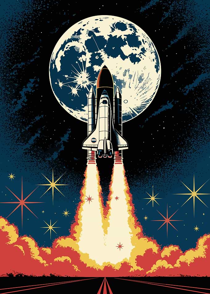 Space Shuttle Launching to the Moon