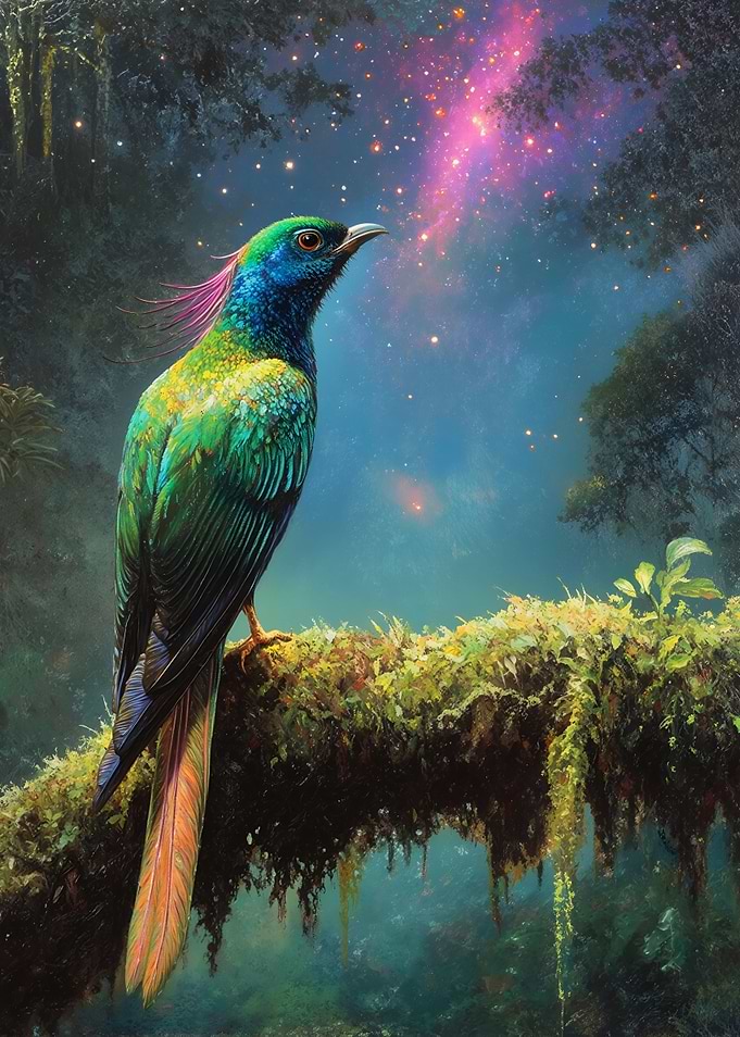 Exotic Bird Under Starry Sky