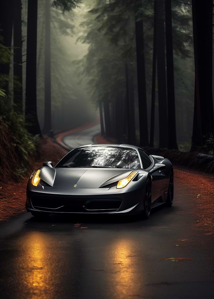 Ferrari on forest road