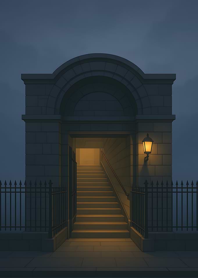 Stone Archway with Illuminated Staircase