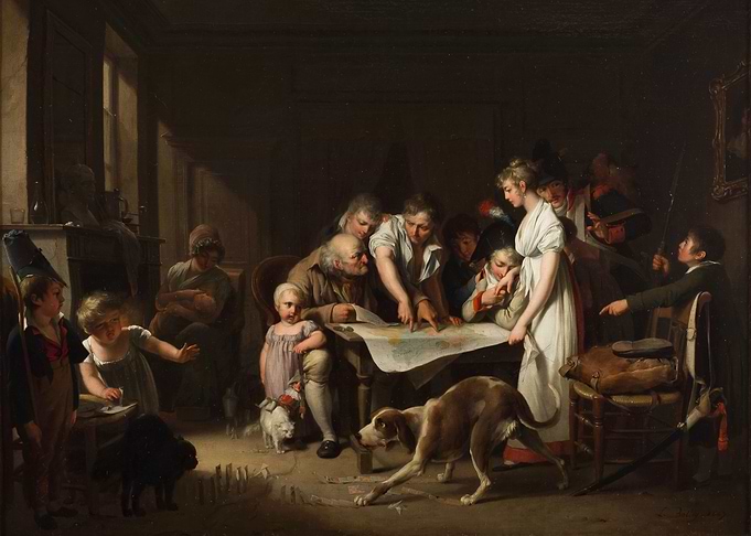 Historical Scene with Map and Figures