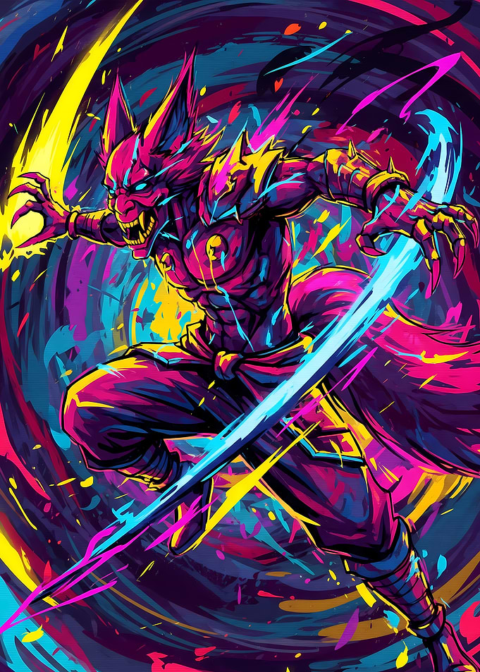 Abstract Anime: Neon Kitsune Warrior
