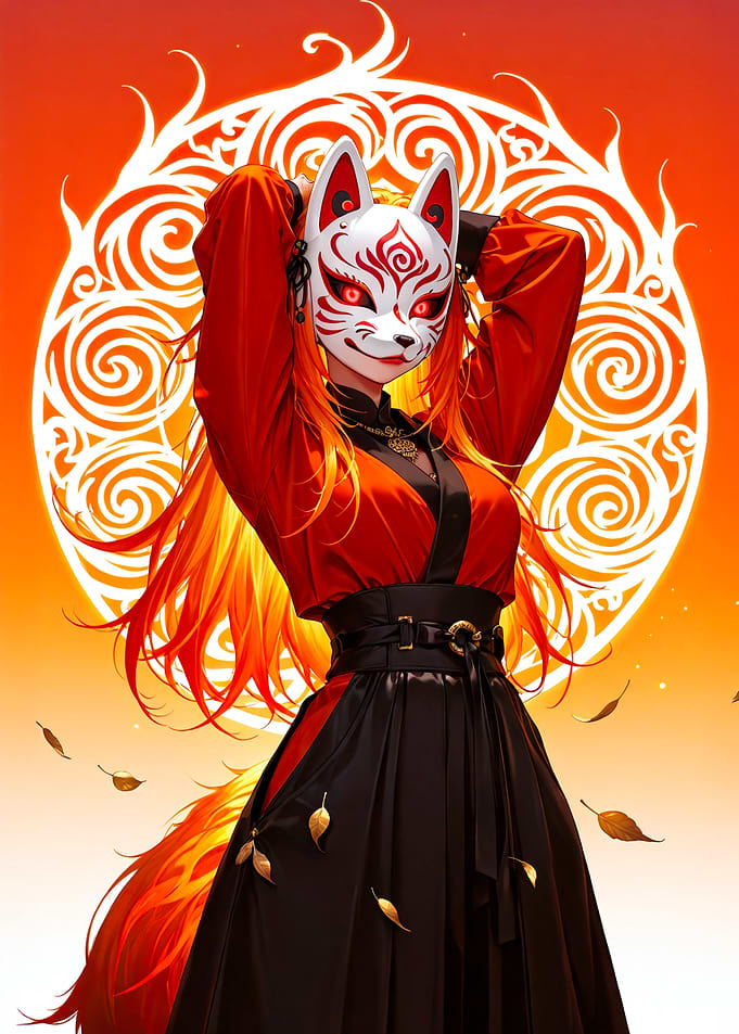 Fox Mask Girl with Fiery Hair
