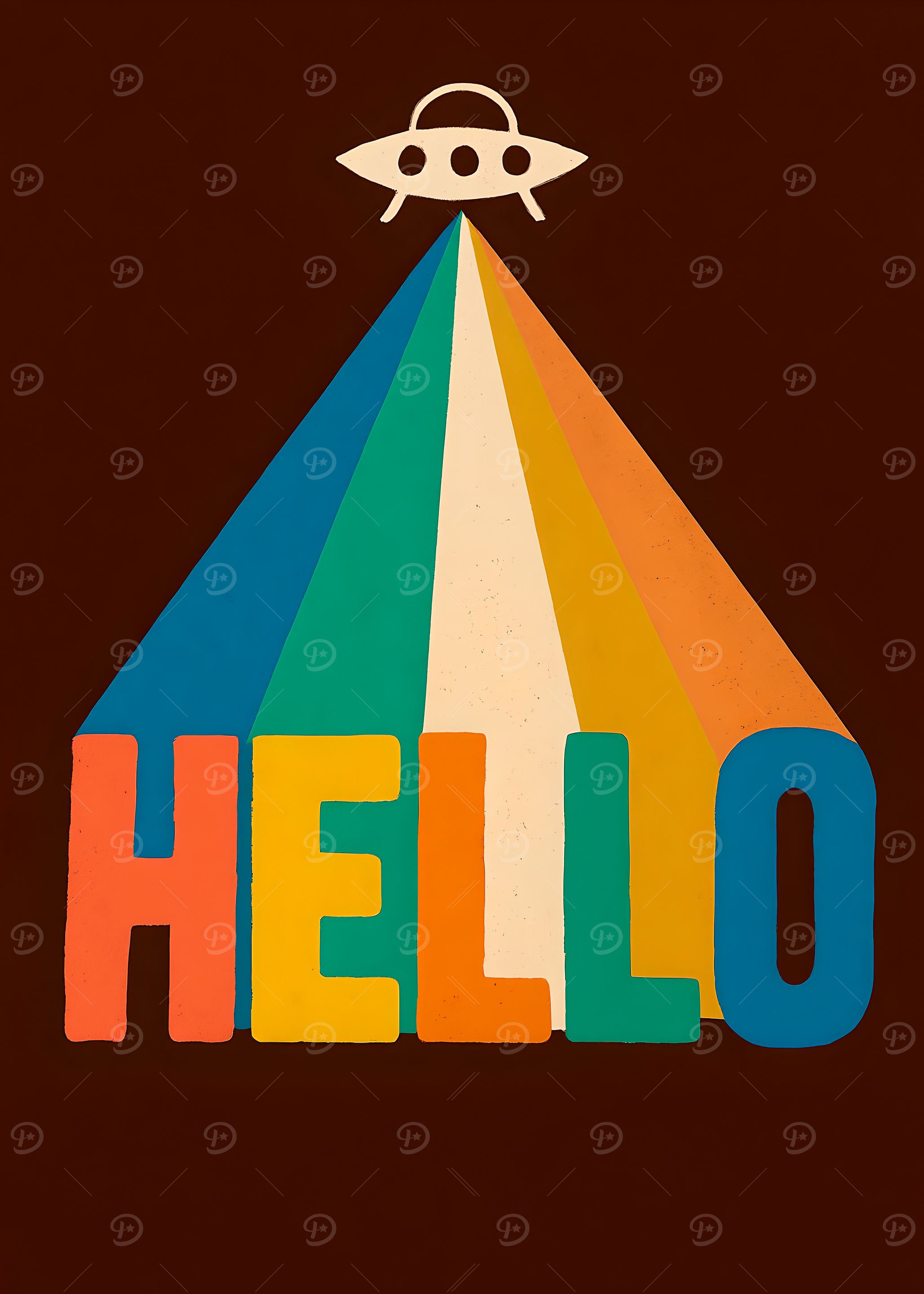 Retro Alien Abduction Hello Art