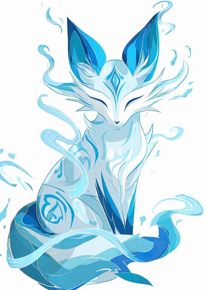 Elegant Blue and White Fox Illustration