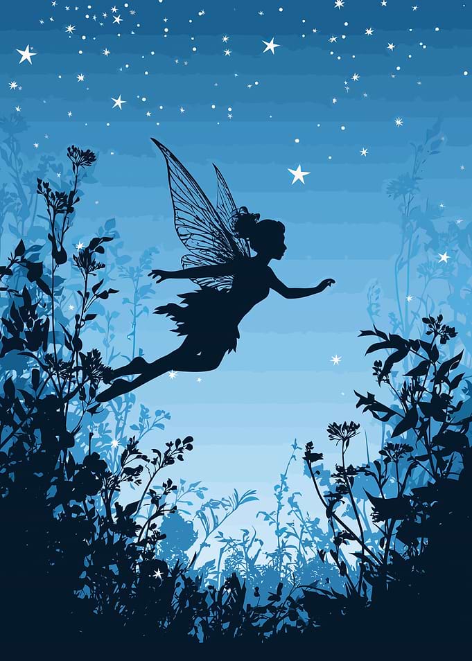 Silhouette Fairy Flying in Starry Night