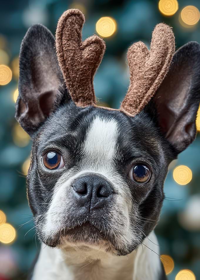 Dog with Reindeer Antlers Christmas Portrait