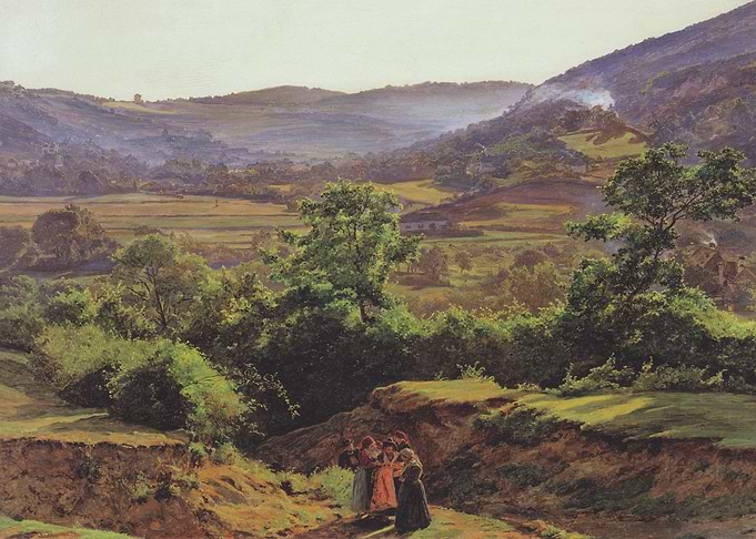 Landscape painting with figures in foreground