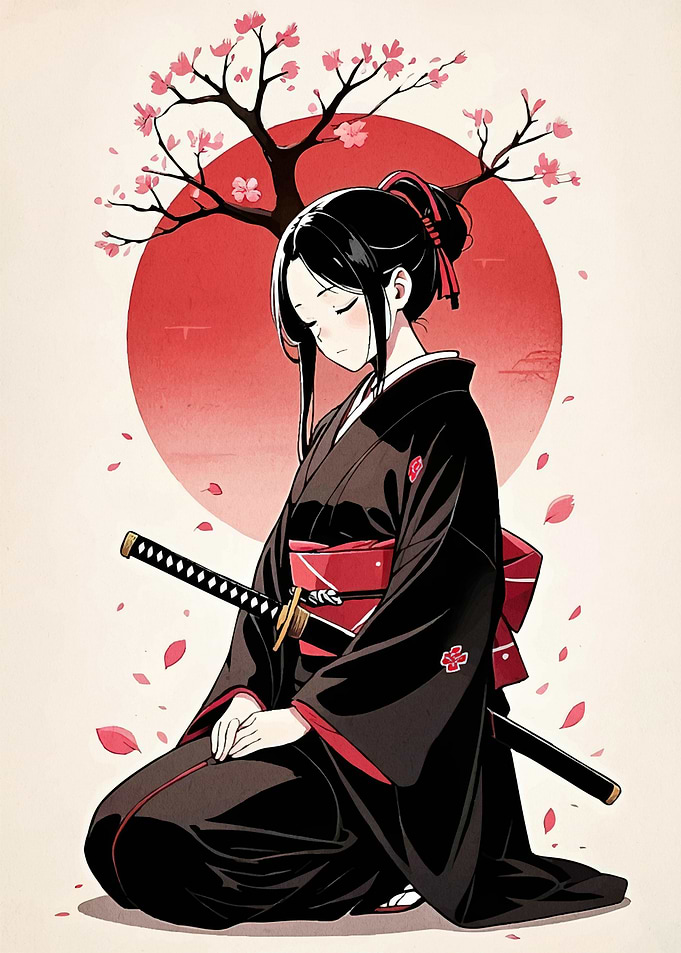 Anime Girl Katana Kimono