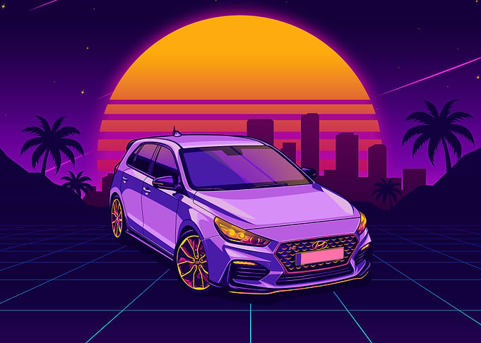 Retro Hyundai i30 N Illustration