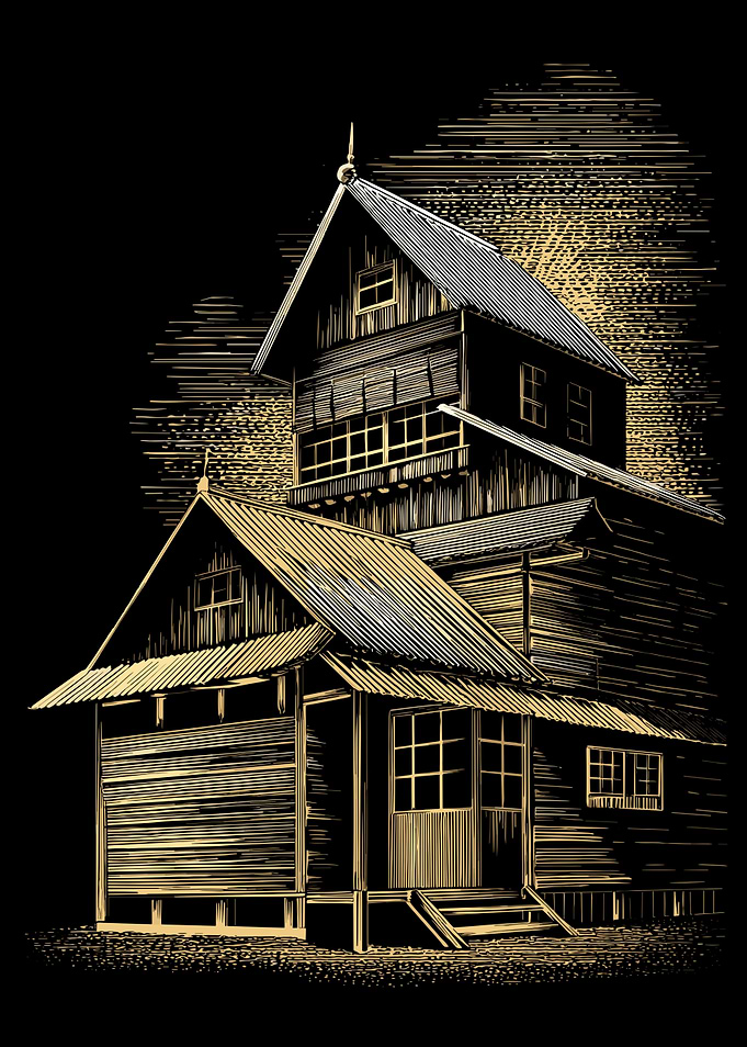 Detailed House Illustration on Black Background