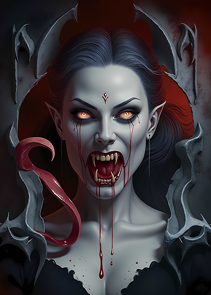 Vampire Portrait with Blood and Fangs