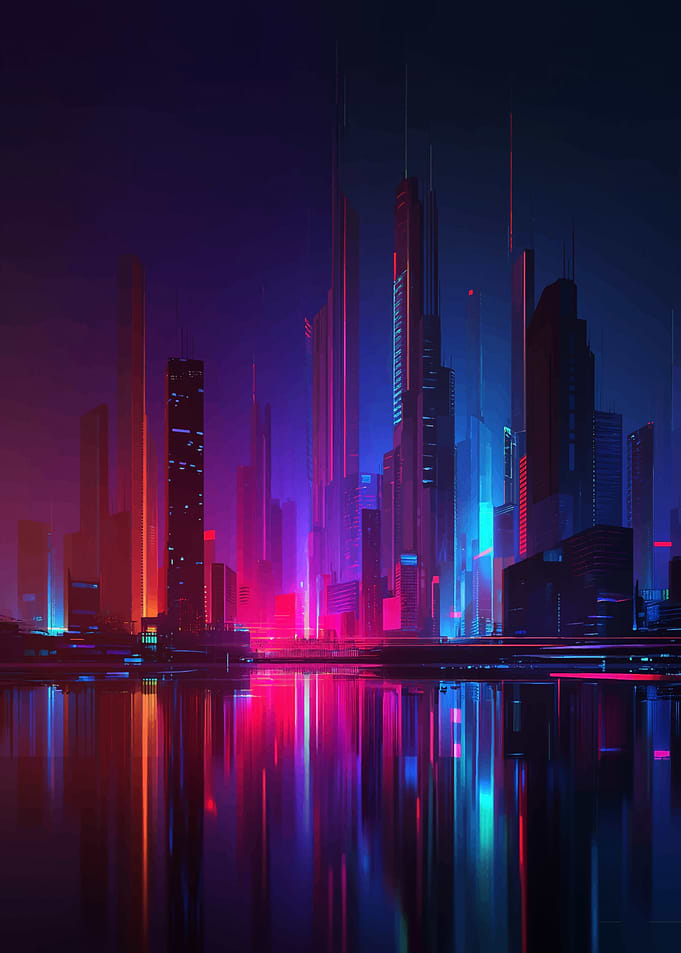 Neon Cityscape Reflection