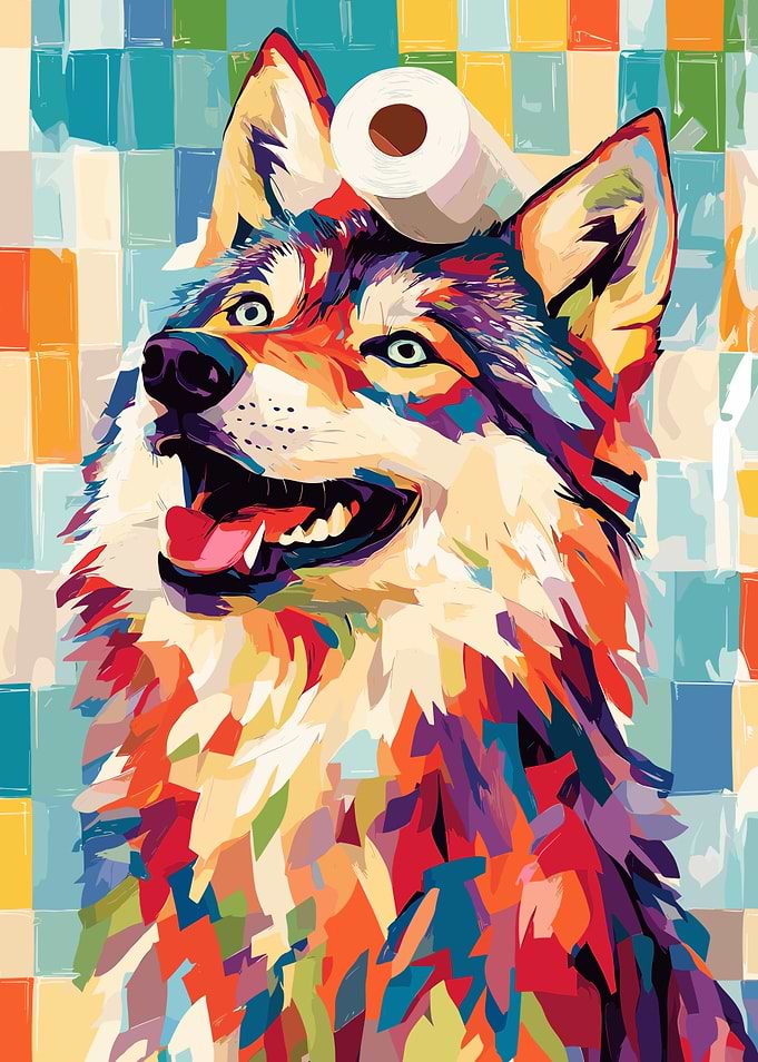 Colorful Wolf with Toilet Paper Roll