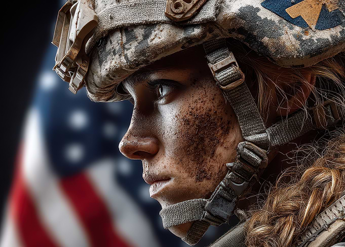 Female Soldier Profile with American Flag