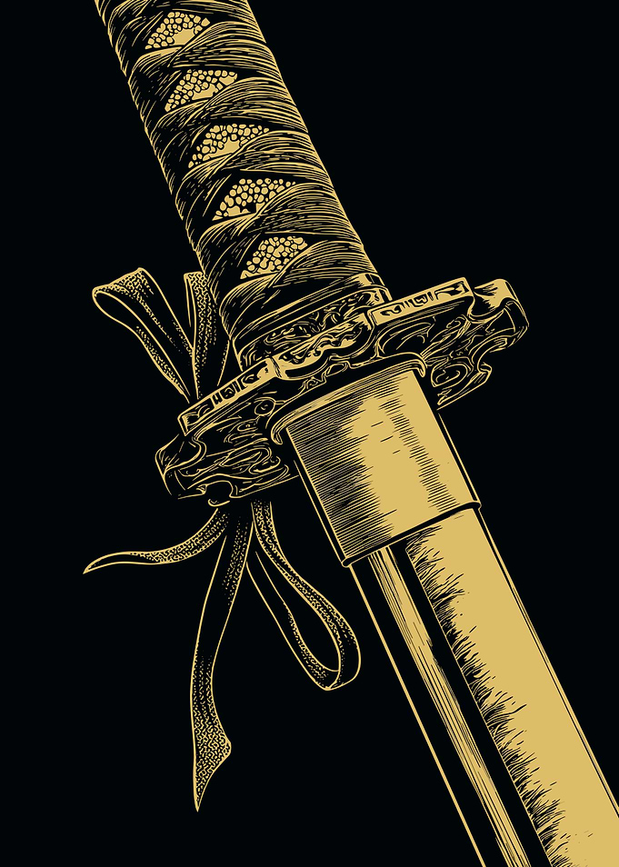 Detailed Katana Illustration on Black Background