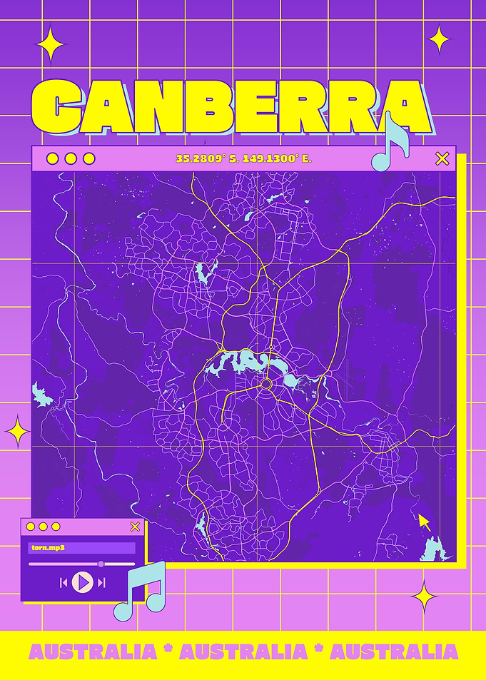 Canberra Australia Map Retro Style